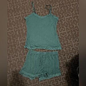 Women's Green Lace Trim Sleepwear Set